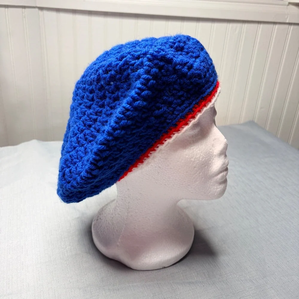 Handmade NY Giants Beret OS Blue Crochet Knit NFL Football Slouchy Tam Hat